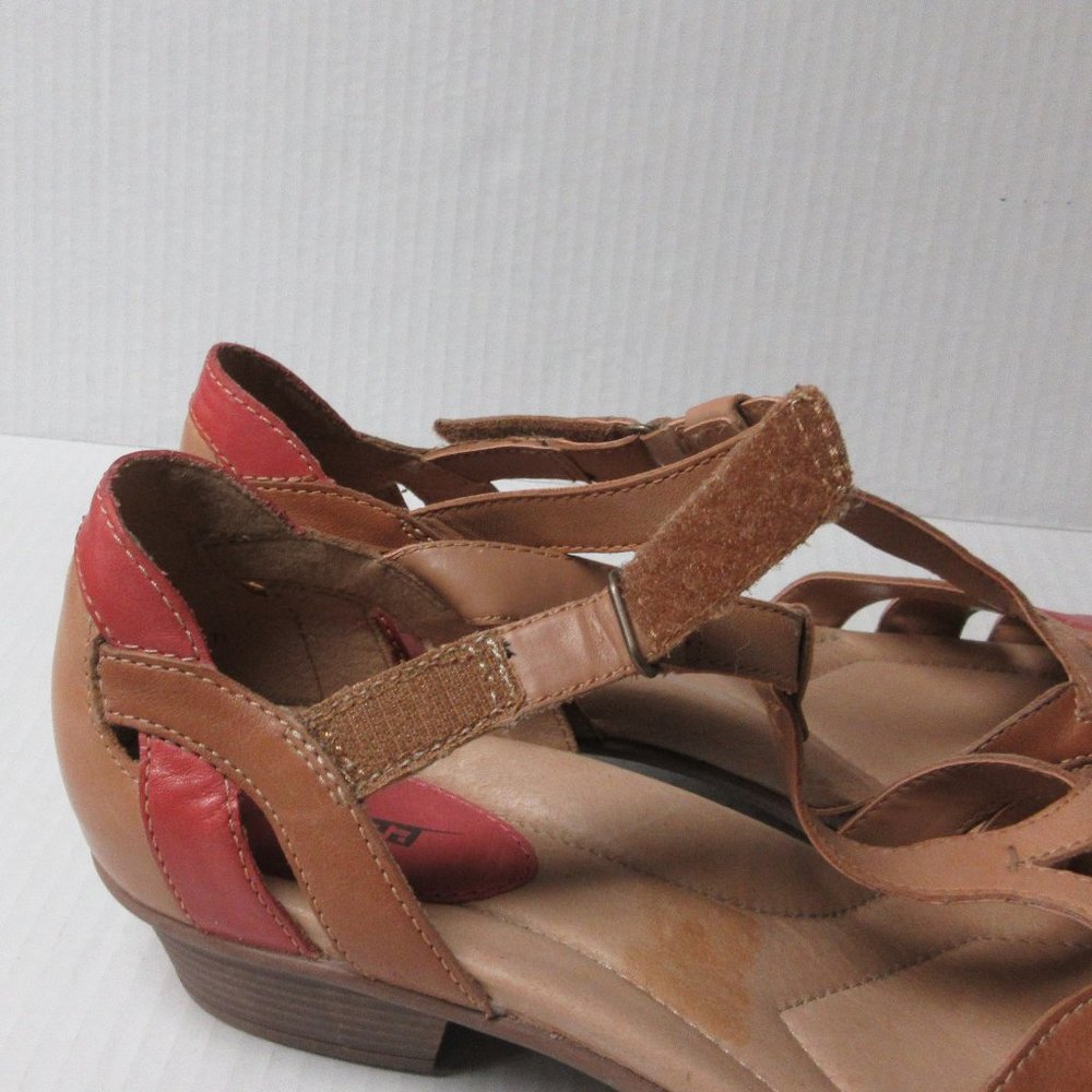 Women’s Tan and Coral Low Heel Sandals - Picture 4 of 11